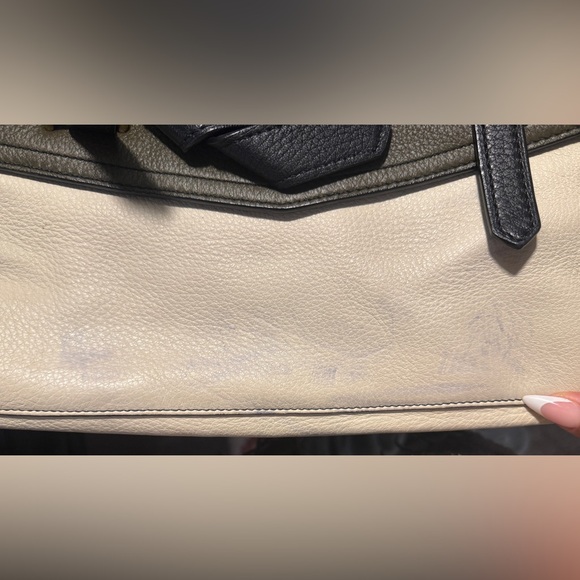 Reed Krakoff Cream, Black & Olive Pebbled Leather Satchel - Picture 14 of 14